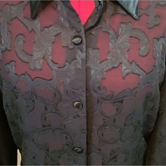 Hillard & Hanson Sheer Black Button Up Top - Picture 6 of 8